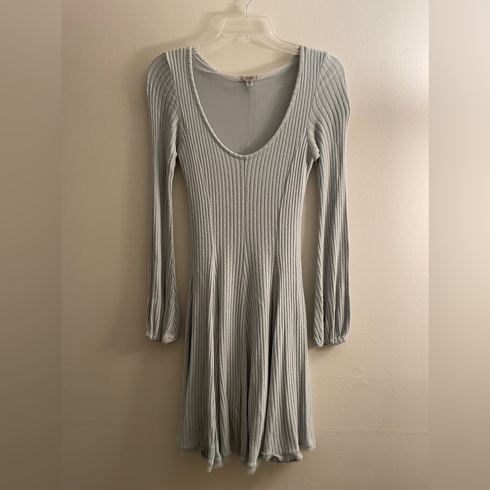 Urban Outfitters Ecote Women’s Dress Ribbed Longsleeve Fit and Flare Blue Soft
